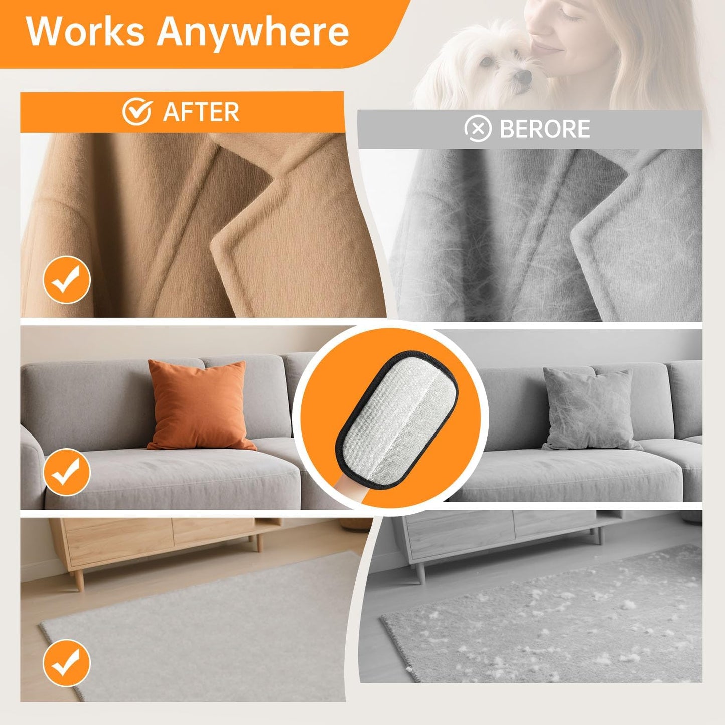 2 Pcs Pet Hair Removal Glove, Reusable Cat Dog Electrostatic Hair Remover Grooming Glove Brush Tool